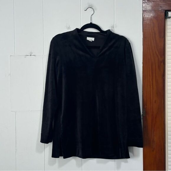 J. Jill Black V-Neck Velour Tunic Top Size Small - Picture 1 of 4